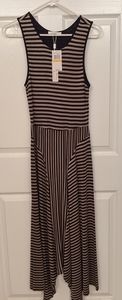 New women's dress tan/ black stripe